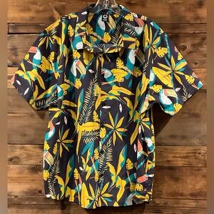NEFF 2X Men’s Button Front Short Sleeve shirt, skater Hawaiian Toucan Print XXL